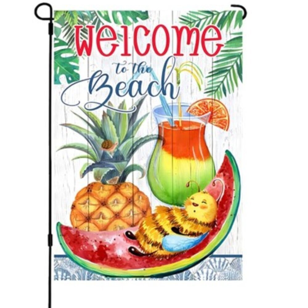Summer Style Garden Welcome Flag Double-Sided Burlap 12 × 18 Inch Beach Flag NIP